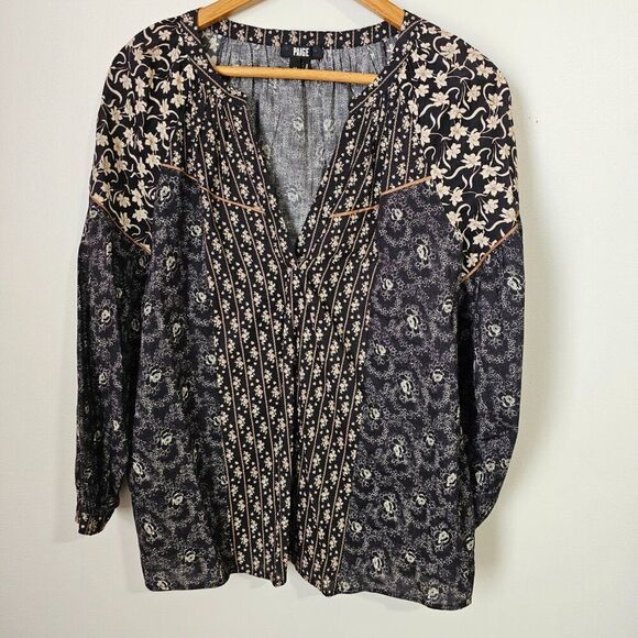 NWOT PAIGE FLORAL BOHO SPLIT V NECK LONGSLEEVES TOP SIZE M - Picture 1 of 15
